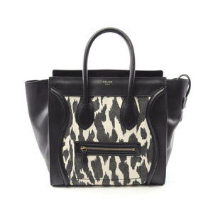 Celine Luggage Handbag Leather Black White